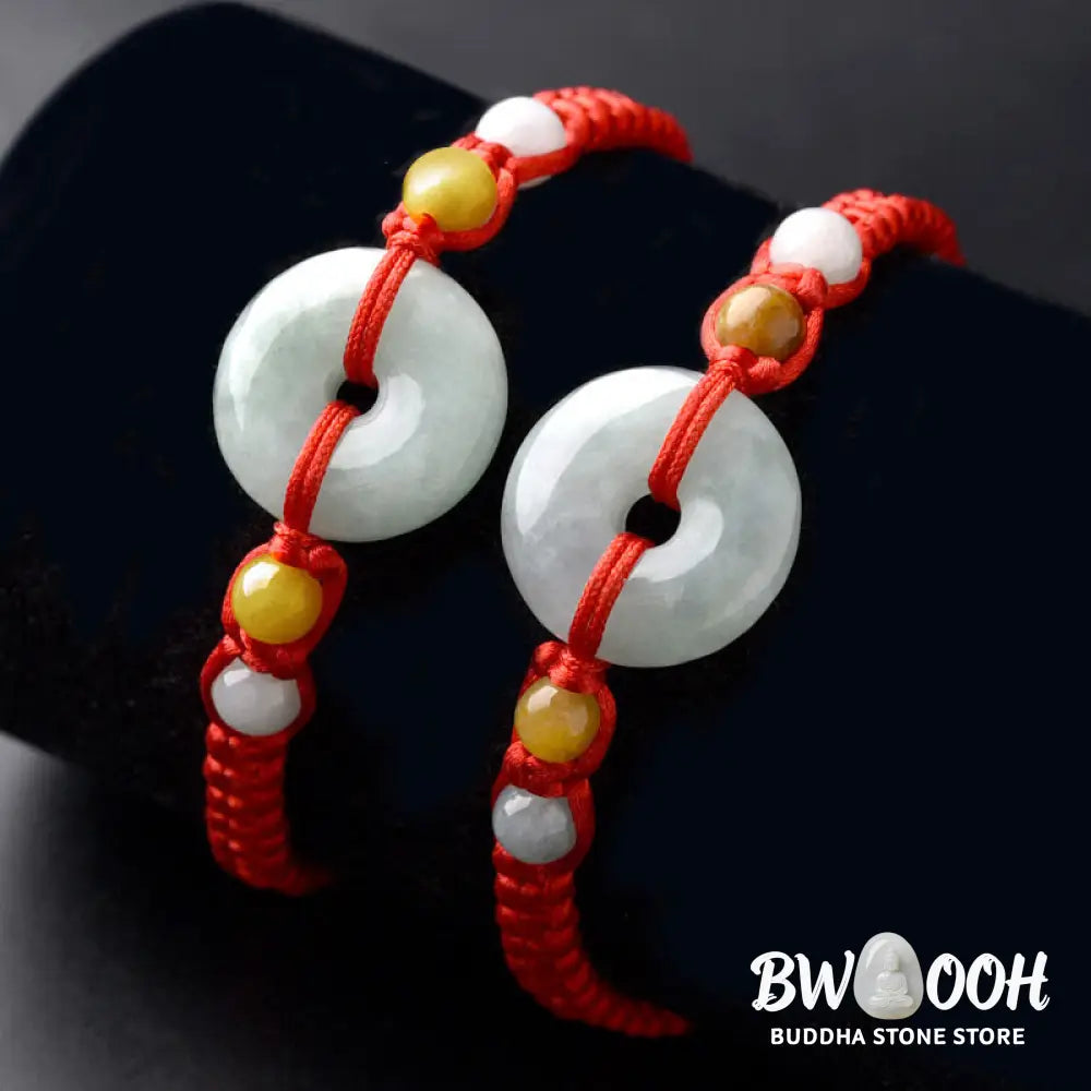 Buddha Stones Jade Peace Buckle Luck Red String Bracelet - BWOOOH - Jade(Wrist Circumference: 14-18cm) - Bracelet