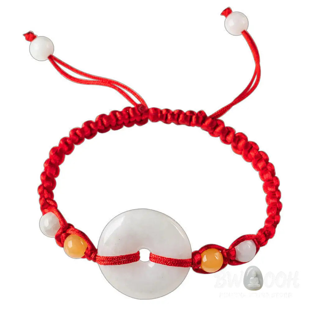 Buddha Stones Jade Peace Buckle Luck Red String Bracelet - BWOOOH - Jade(Wrist Circumference: 14-18cm) - Bracelet