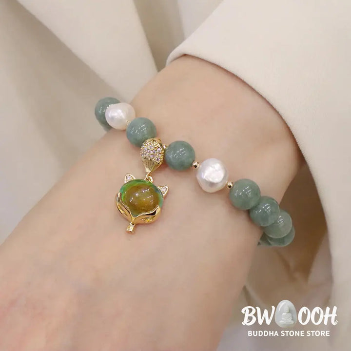 Buddha Stones Jade Pearl Color-Changing Fox Charm Luck Bracelet - BWOOOH - Jade(Prosperity♥Abundance)(Wrist
