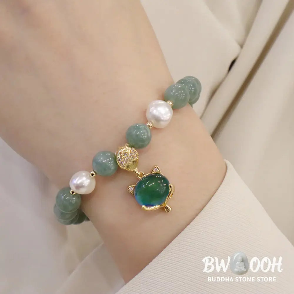 Buddha Stones Jade Pearl Color-Changing Fox Charm Luck Bracelet - BWOOOH - Jade(Prosperity♥Abundance)(Wrist
