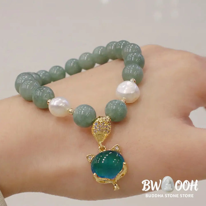Buddha Stones Jade Pearl Color-Changing Fox Charm Luck Bracelet - BWOOOH - Jade(Prosperity♥Abundance)(Wrist