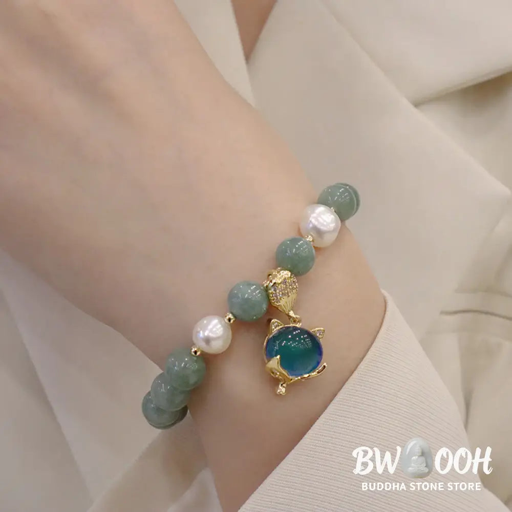 Buddha Stones Jade Pearl Color-Changing Fox Charm Luck Bracelet - BWOOOH - Jade(Prosperity♥Abundance)(Wrist