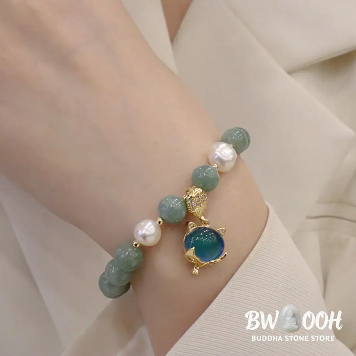 Buddha Stones Jade Pearl Color-Changing Fox Charm Luck Bracelet - BWOOOH - Jade(Prosperity♥Abundance)(Wrist