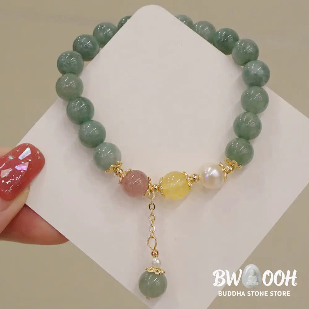 Buddha Stones Jade Pearl Strawberry Quartz Abundance Luck Bead Charm Bracelet - BWOOOH - Jade(Prosperity♥Abundance)