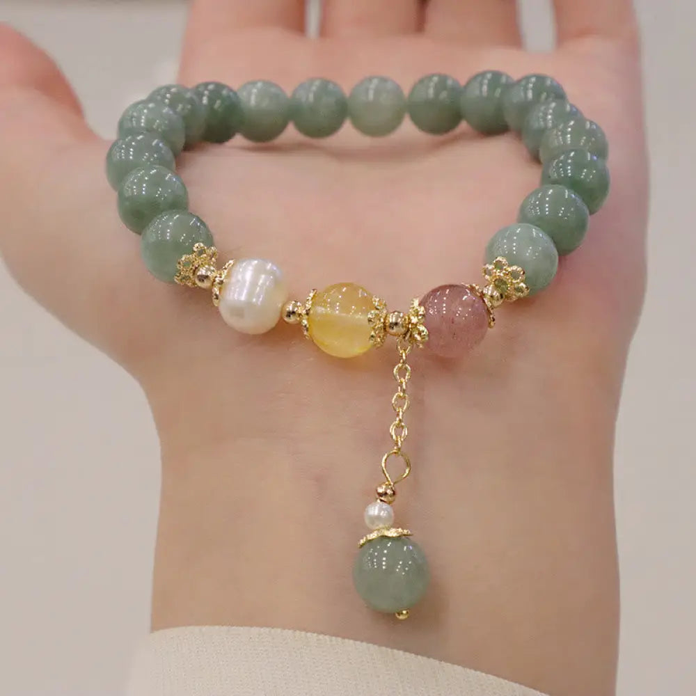 BWOOOH Jade Pearl Strawberry Quartz Abundance Luck Bead Charm Bracelet - BWOOOH - Jade(Prosperity♥Abundance)