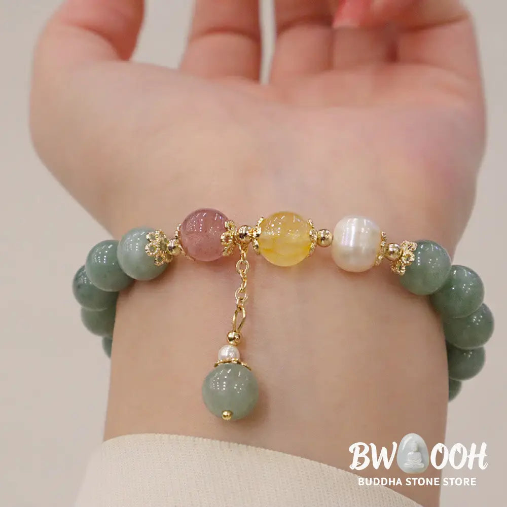 Buddha Stones Jade Pearl Strawberry Quartz Abundance Luck Bead Charm Bracelet - BWOOOH - Jade(Prosperity♥Abundance)