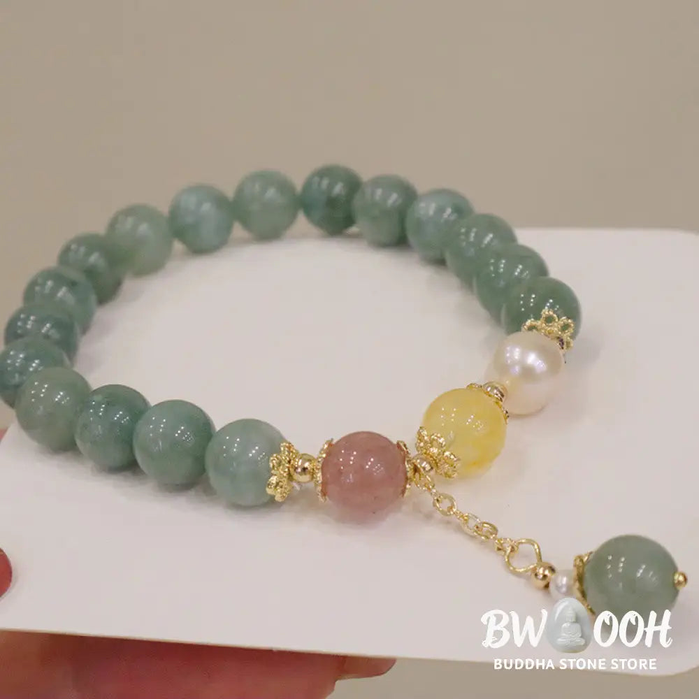 Buddha Stones Jade Pearl Strawberry Quartz Abundance Luck Bead Charm Bracelet - BWOOOH - Jade(Prosperity♥Abundance)