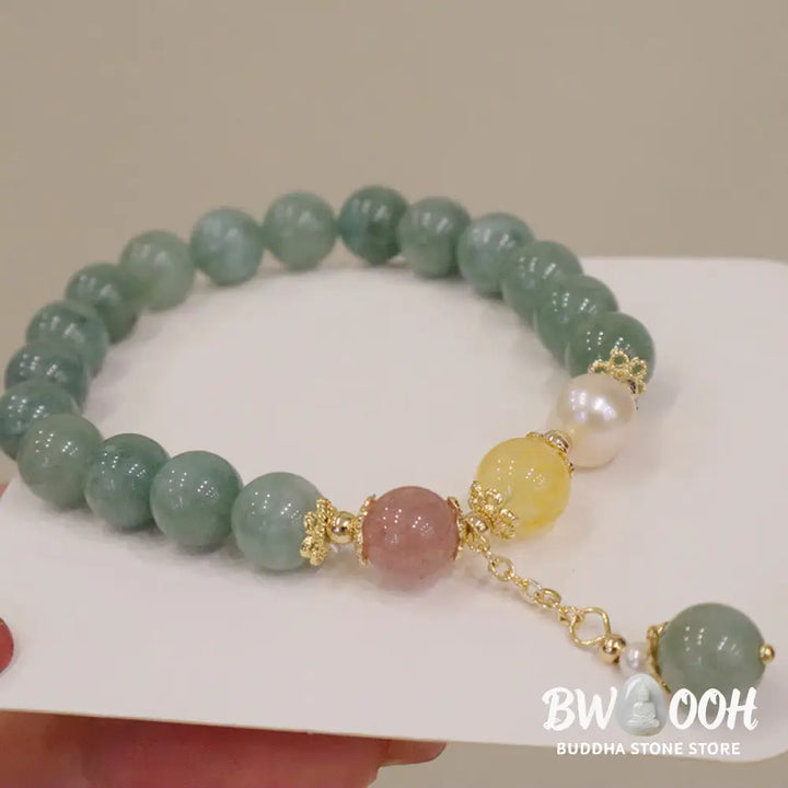 Buddha Stones Jade Pearl Strawberry Quartz Abundance Luck Bead Charm Bracelet - BWOOOH - Jade(Prosperity♥Abundance)