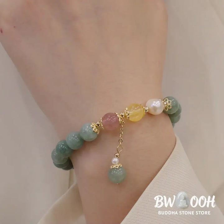 Buddha Stones Jade Pearl Strawberry Quartz Abundance Luck Bead Charm Bracelet - BWOOOH - Jade(Prosperity♥Abundance)