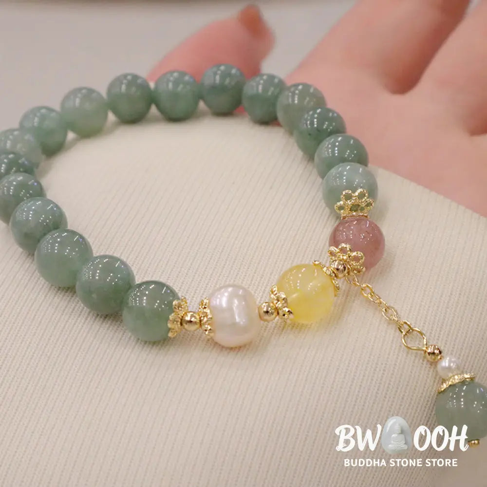 Buddha Stones Jade Pearl Strawberry Quartz Abundance Luck Bead Charm Bracelet - BWOOOH - Jade(Prosperity♥Abundance)