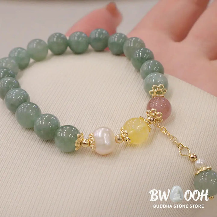 Buddha Stones Jade Pearl Strawberry Quartz Abundance Luck Bead Charm Bracelet - BWOOOH - Jade(Prosperity♥Abundance)