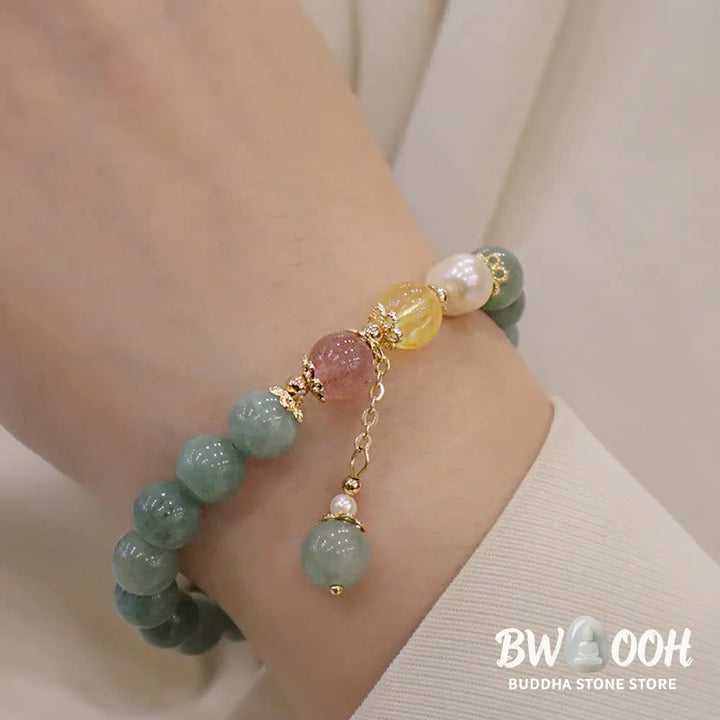Buddha Stones Jade Pearl Strawberry Quartz Abundance Luck Bead Charm Bracelet - BWOOOH - Jade(Prosperity♥Abundance)