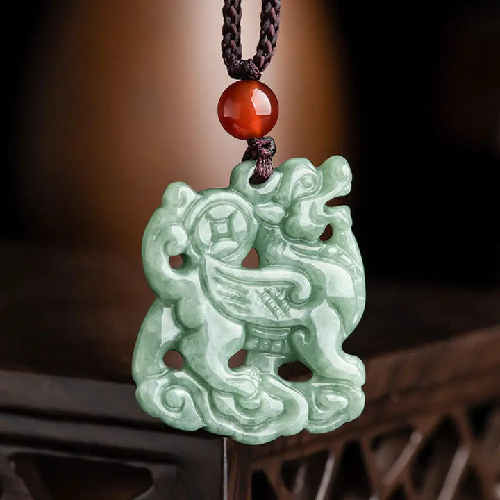BWOOOH Jade PiXiu Wealth Luck String Necklace Pendant 45-50cm