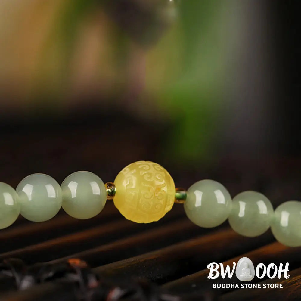 Buddha Stones Jade Red Agate Amber Laughing Buddha Prosperity Bracelet - BWOOOH - Jade (♥ Abundance ♥ Luck) - Bracelet
