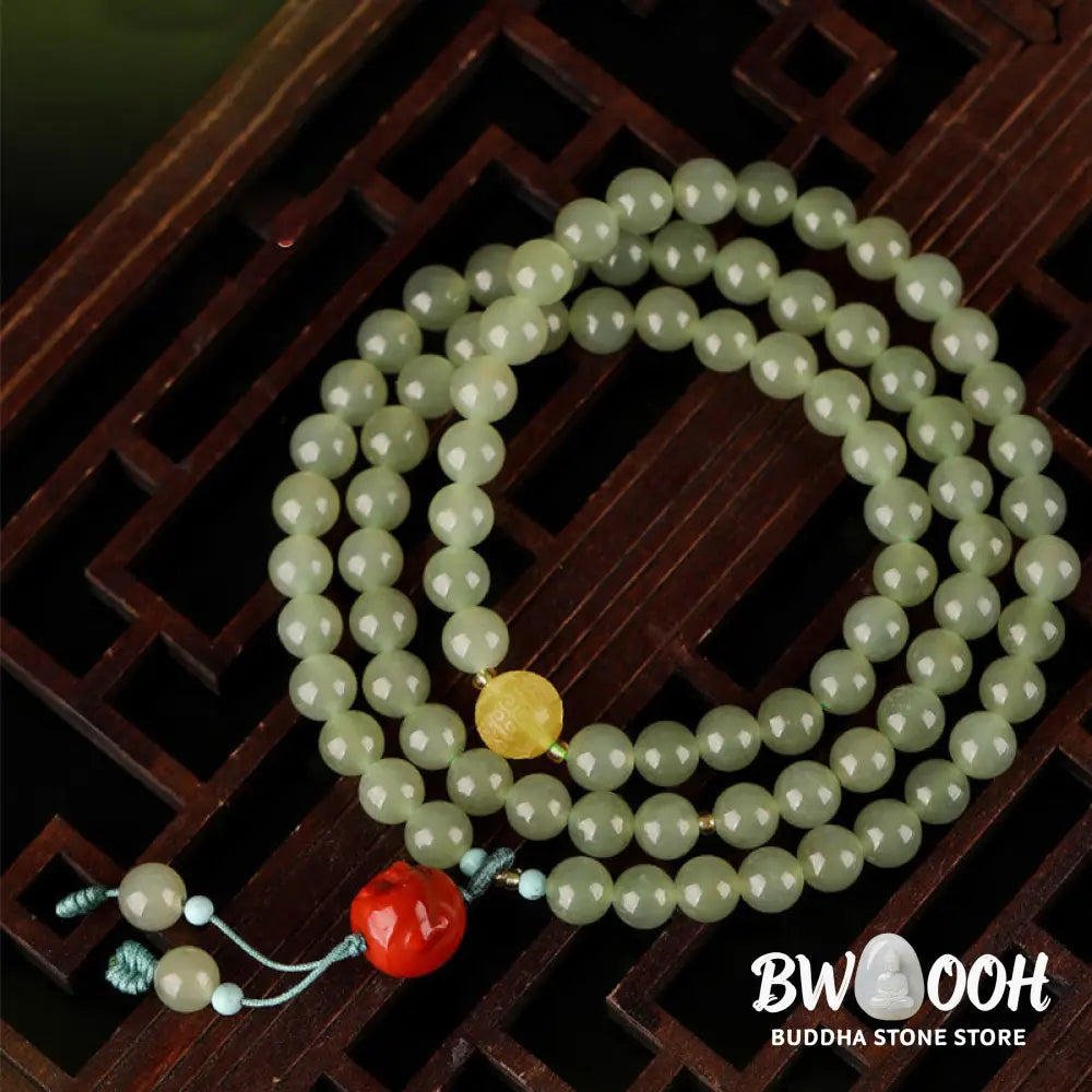 Buddha Stones Jade Red Agate Amber Laughing Buddha Prosperity Bracelet - BWOOOH - Jade (♥ Abundance ♥ Luck) - Bracelet