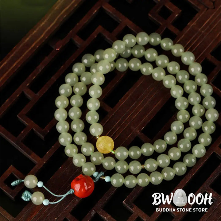 Buddha Stones Jade Red Agate Amber Laughing Buddha Prosperity Bracelet - BWOOOH - Jade (♥ Abundance ♥ Luck) - Bracelet
