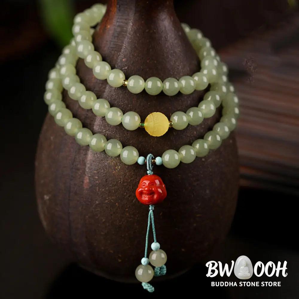 Buddha Stones Jade Red Agate Amber Laughing Buddha Prosperity Bracelet - BWOOOH - Jade (♥ Abundance ♥ Luck) - Bracelet