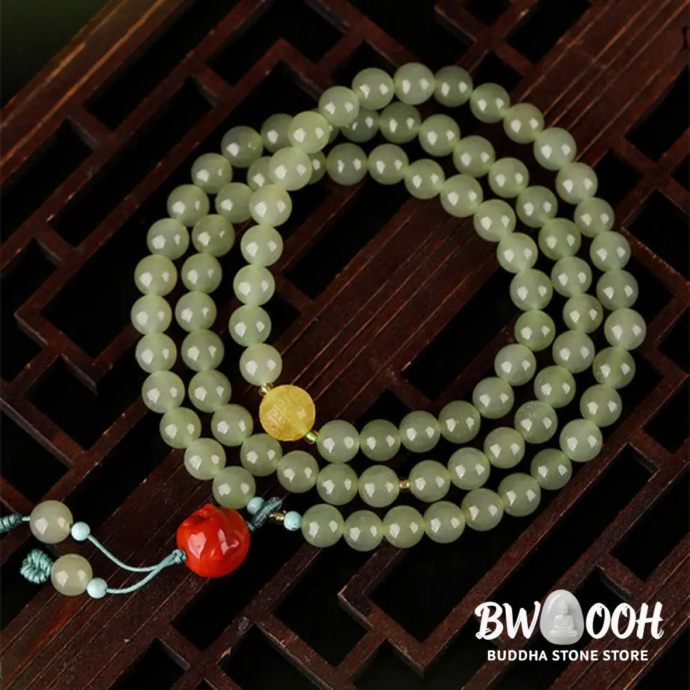 Buddha Stones Jade Red Agate Amber Laughing Buddha Prosperity Bracelet - BWOOOH - Jade (♥ Abundance ♥ Luck) - Bracelet