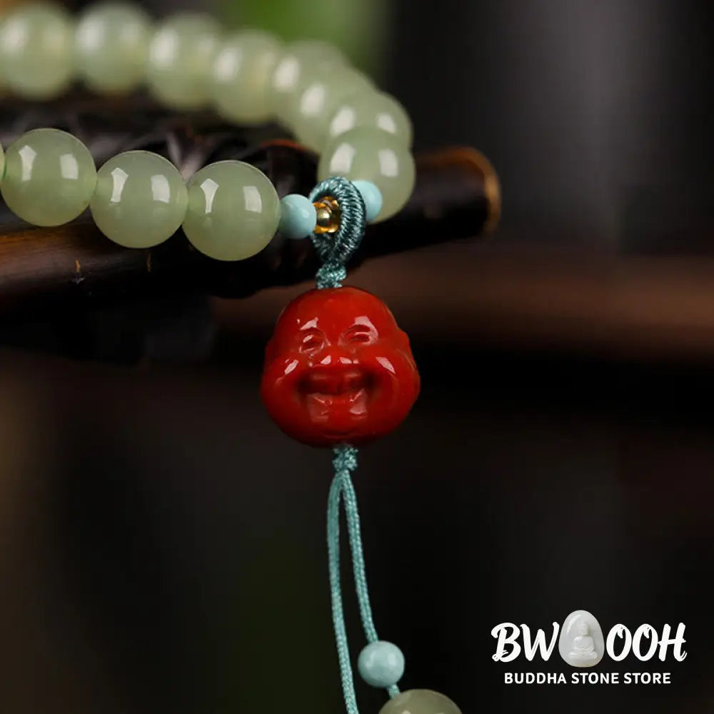 Buddha Stones Jade Red Agate Amber Laughing Buddha Prosperity Bracelet - BWOOOH - Jade (♥ Abundance ♥ Luck) - Bracelet