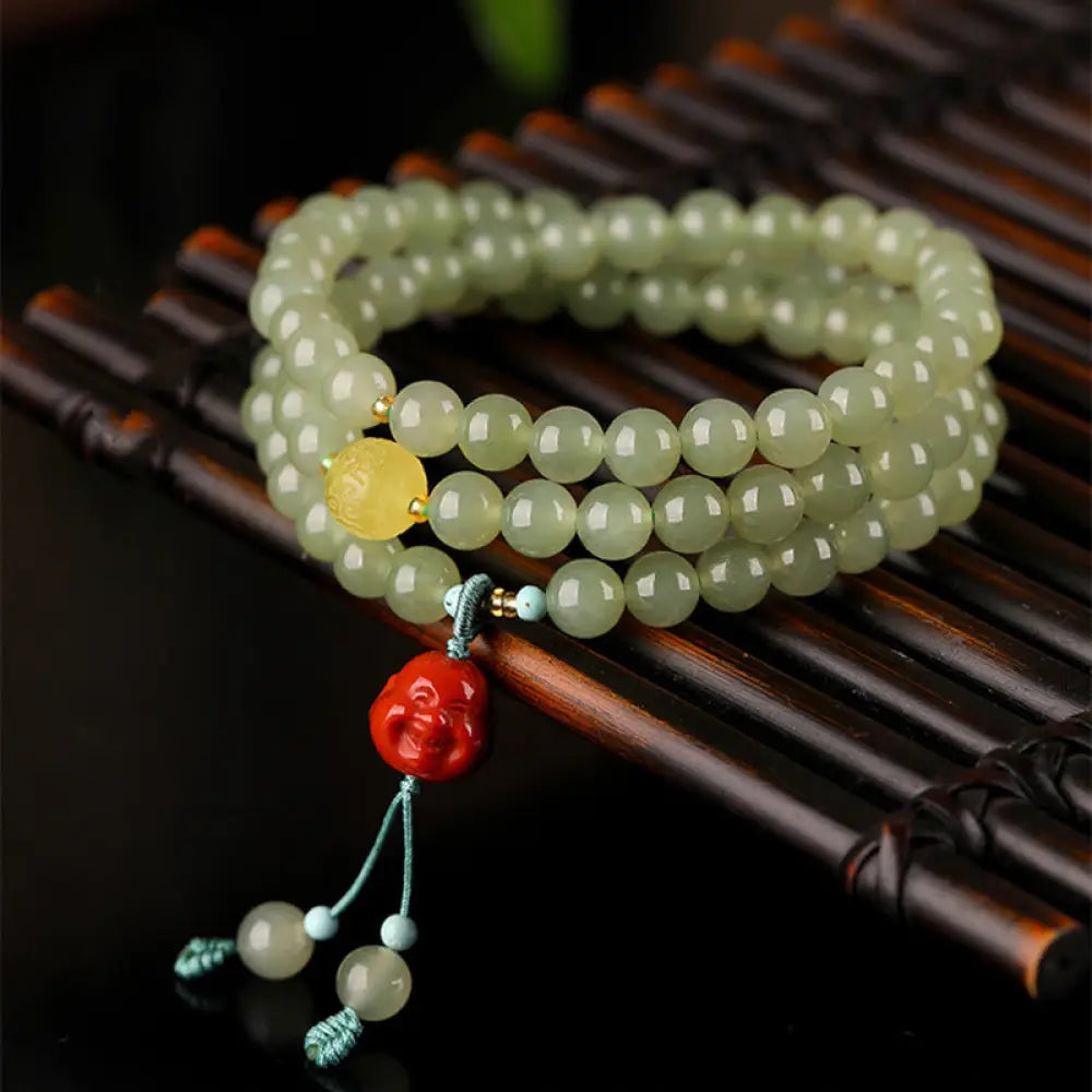 BWOOOH Jade Red Agate Amber Laughing Buddha Prosperity Bracelet - BWOOOH - Jade (♥ Abundance ♥ Luck) - Bracelet
