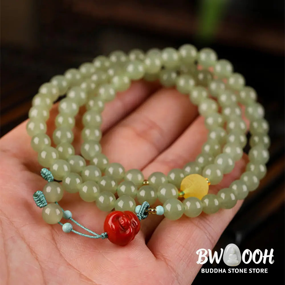 Buddha Stones Jade Red Agate Amber Laughing Buddha Prosperity Bracelet - BWOOOH - Jade (♥ Abundance ♥ Luck) - Bracelet