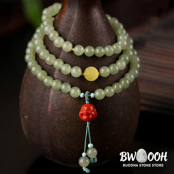 Buddha Stones Jade Red Agate Amber Laughing Buddha Prosperity Bracelet - BWOOOH - Jade (♥ Abundance ♥ Luck) - Bracelet