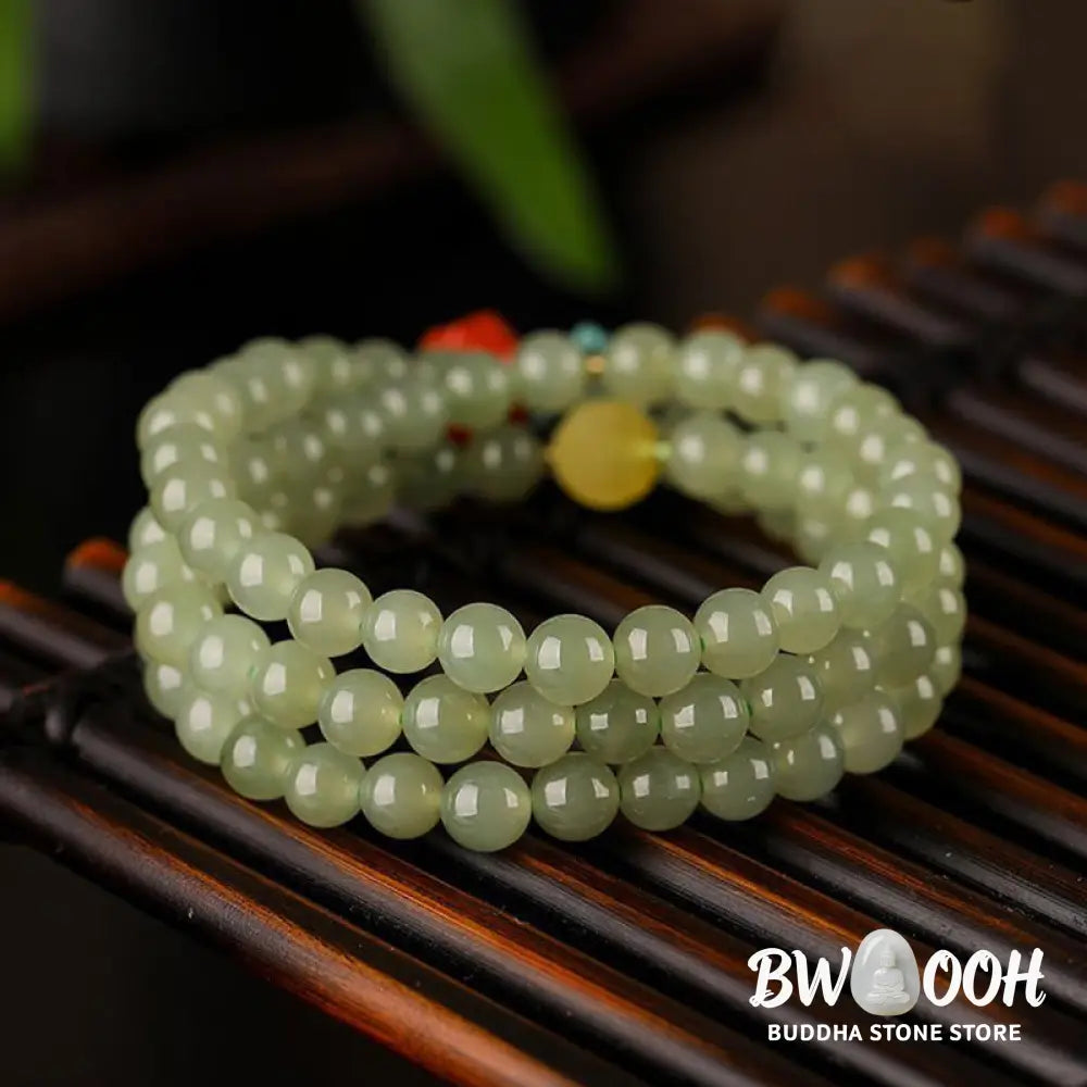 Buddha Stones Jade Red Agate Amber Laughing Buddha Prosperity Bracelet - BWOOOH - Jade (♥ Abundance ♥ Luck) - Bracelet