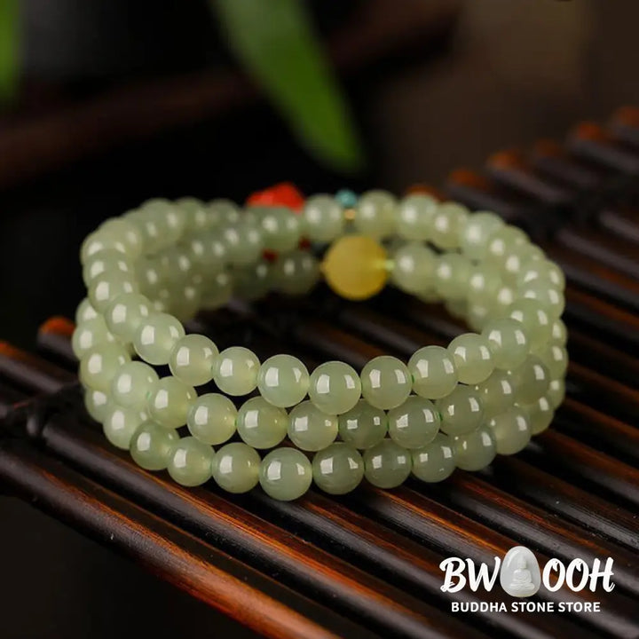 Buddha Stones Jade Red Agate Amber Laughing Buddha Prosperity Bracelet - BWOOOH - Jade (♥ Abundance ♥ Luck) - Bracelet