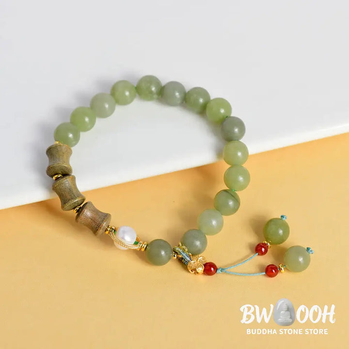 Buddha Stones Jade Sandalwood Bamboo Pearl Prosperity Bracelet - BWOOOH - Jade(Wrist Circumference 14-16cm) - Bracelet