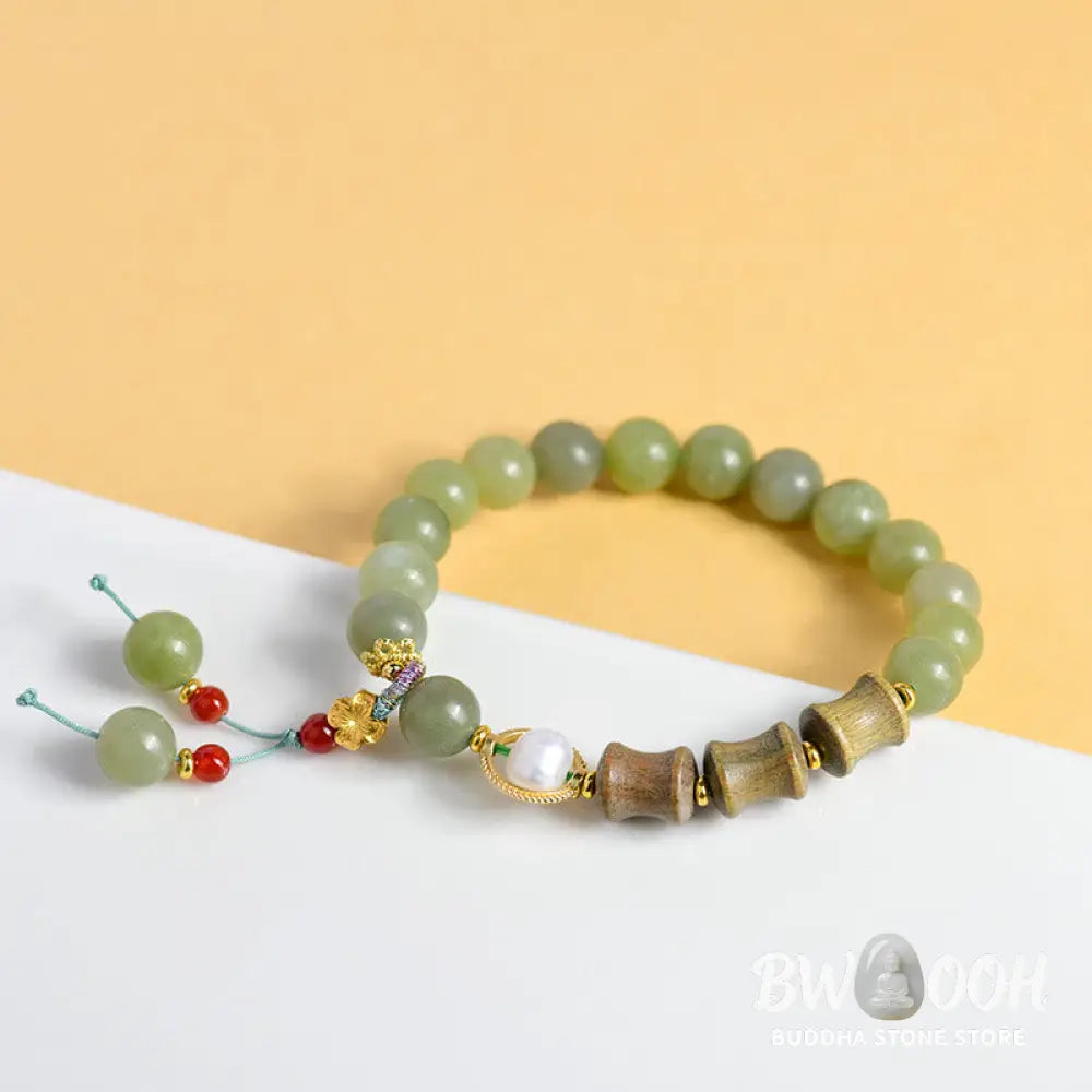 Buddha Stones Jade Sandalwood Bamboo Pearl Prosperity Bracelet - BWOOOH - Jade(Wrist Circumference 14-16cm) - Bracelet