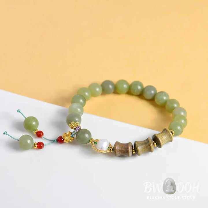 Buddha Stones Jade Sandalwood Bamboo Pearl Prosperity Bracelet - BWOOOH - Jade(Wrist Circumference 14-16cm) - Bracelet