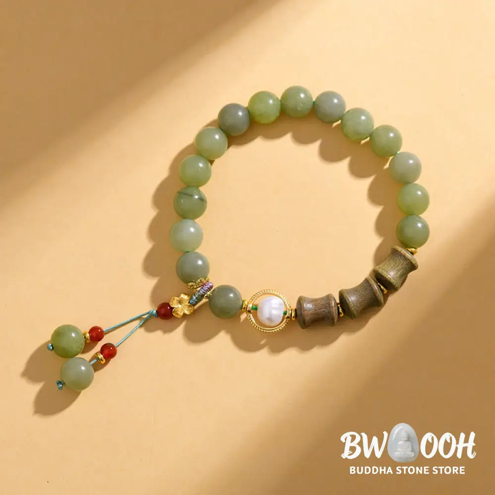 Buddha Stones Jade Sandalwood Bamboo Pearl Prosperity Bracelet - BWOOOH - Jade(Wrist Circumference 14-16cm) - Bracelet