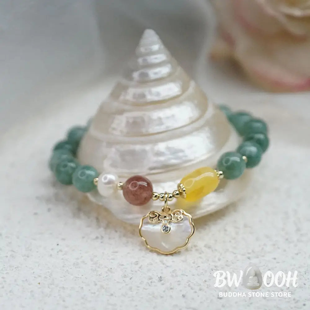 Buddha Stones Jade Sea shell Ruyi Lock Luck Bracelet - BWOOOH - Jade(Wrist Circumference 14-16cm) - Bracelet