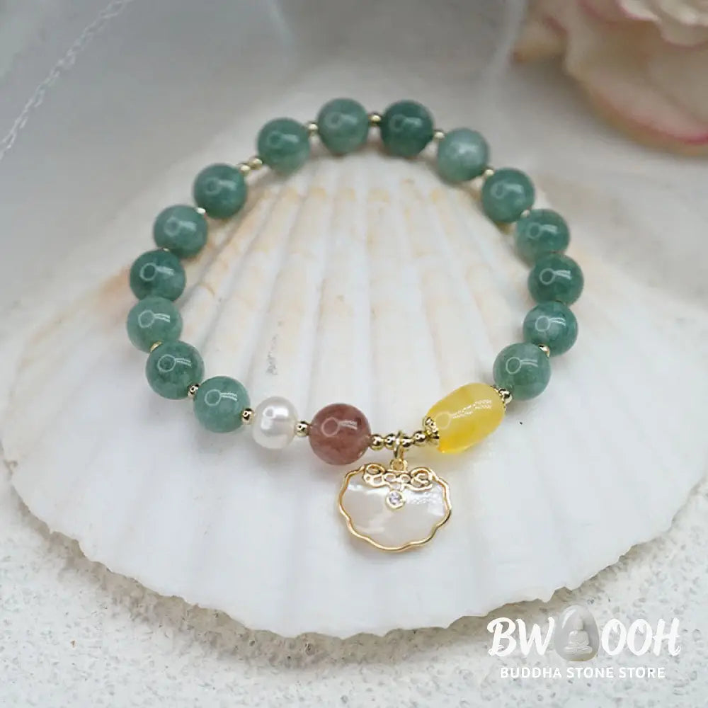 Buddha Stones Jade Sea shell Ruyi Lock Luck Bracelet - BWOOOH - Jade(Wrist Circumference 14-16cm) - Bracelet