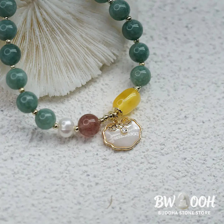 Buddha Stones Jade Sea shell Ruyi Lock Luck Bracelet - BWOOOH - Jade(Wrist Circumference 14-16cm) - Bracelet