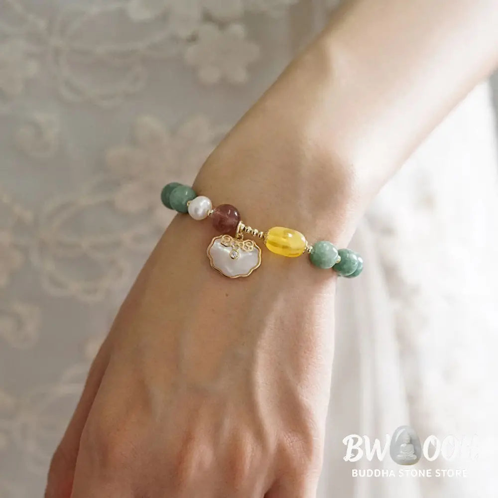 Buddha Stones Jade Sea shell Ruyi Lock Luck Bracelet - BWOOOH - Jade(Wrist Circumference 14-16cm) - Bracelet