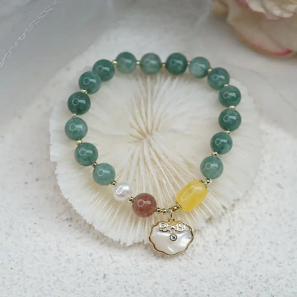 Buddha Stones Jade Sea shell Ruyi Lock Luck Bracelet - BWOOOH - Jade(Wrist Circumference 14-16cm) - Bracelet