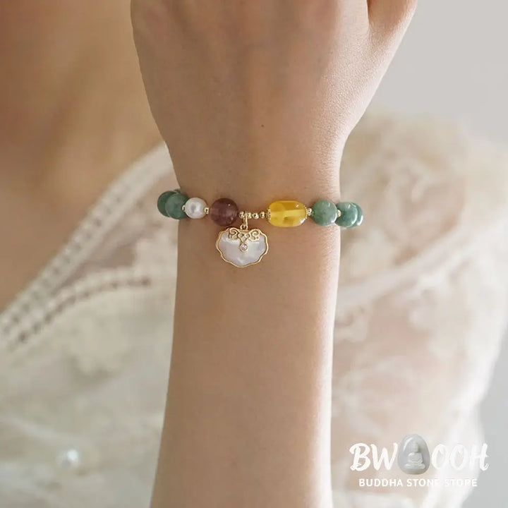 Buddha Stones Jade Sea shell Ruyi Lock Luck Bracelet - BWOOOH - Jade(Wrist Circumference 14-16cm) - Bracelet
