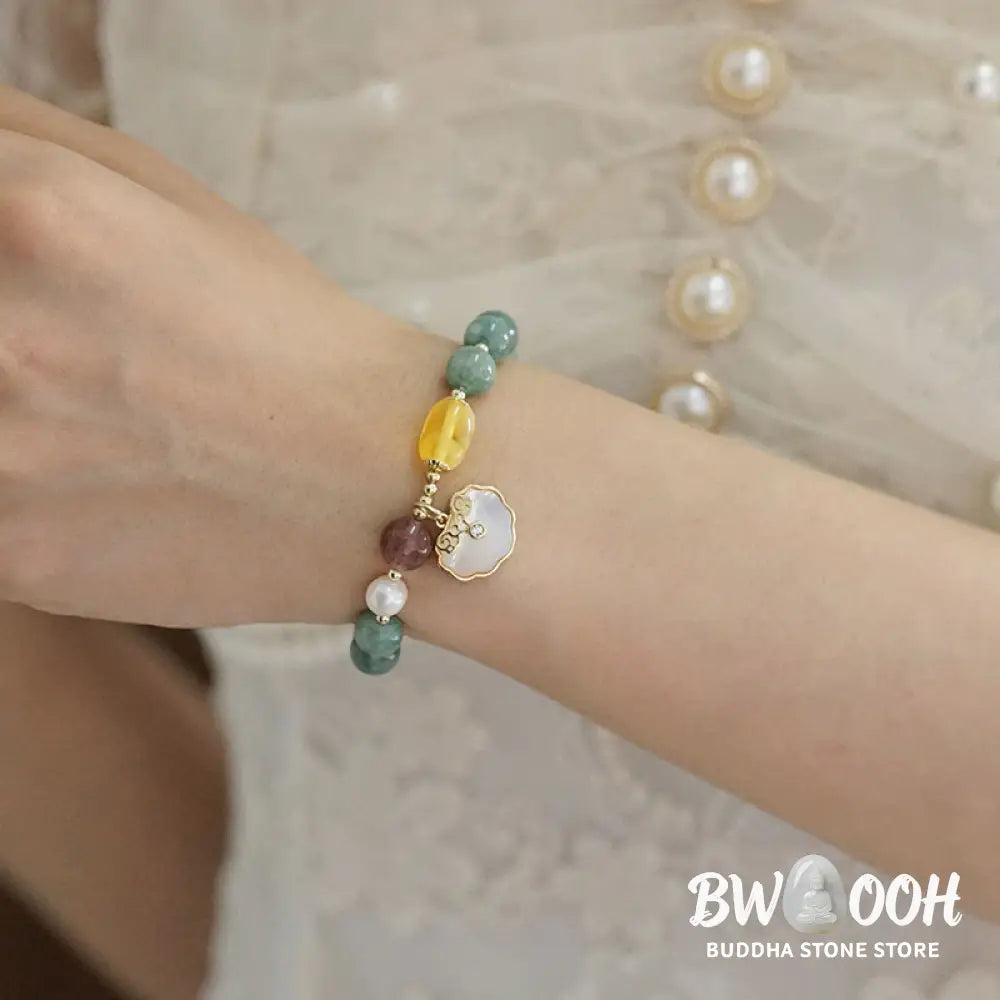 Buddha Stones Jade Sea shell Ruyi Lock Luck Bracelet - BWOOOH - Jade(Wrist Circumference 14-16cm) - Bracelet
