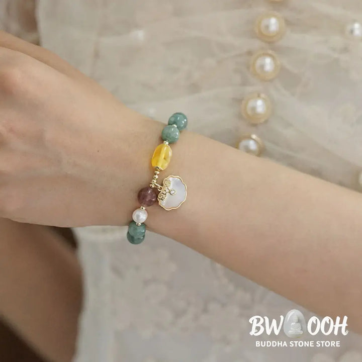 Buddha Stones Jade Sea shell Ruyi Lock Luck Bracelet - BWOOOH - Jade(Wrist Circumference 14-16cm) - Bracelet