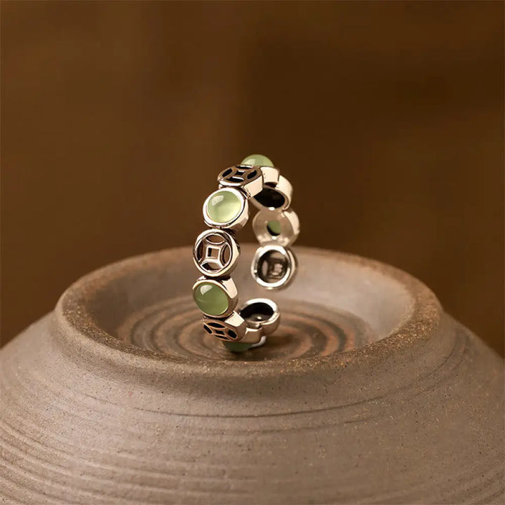 BWOOOH Jade South Red Agate Copper Coin Prosperity Luck Open Ring — Jade spiritual jewelry for spiritual healing and mindf...
