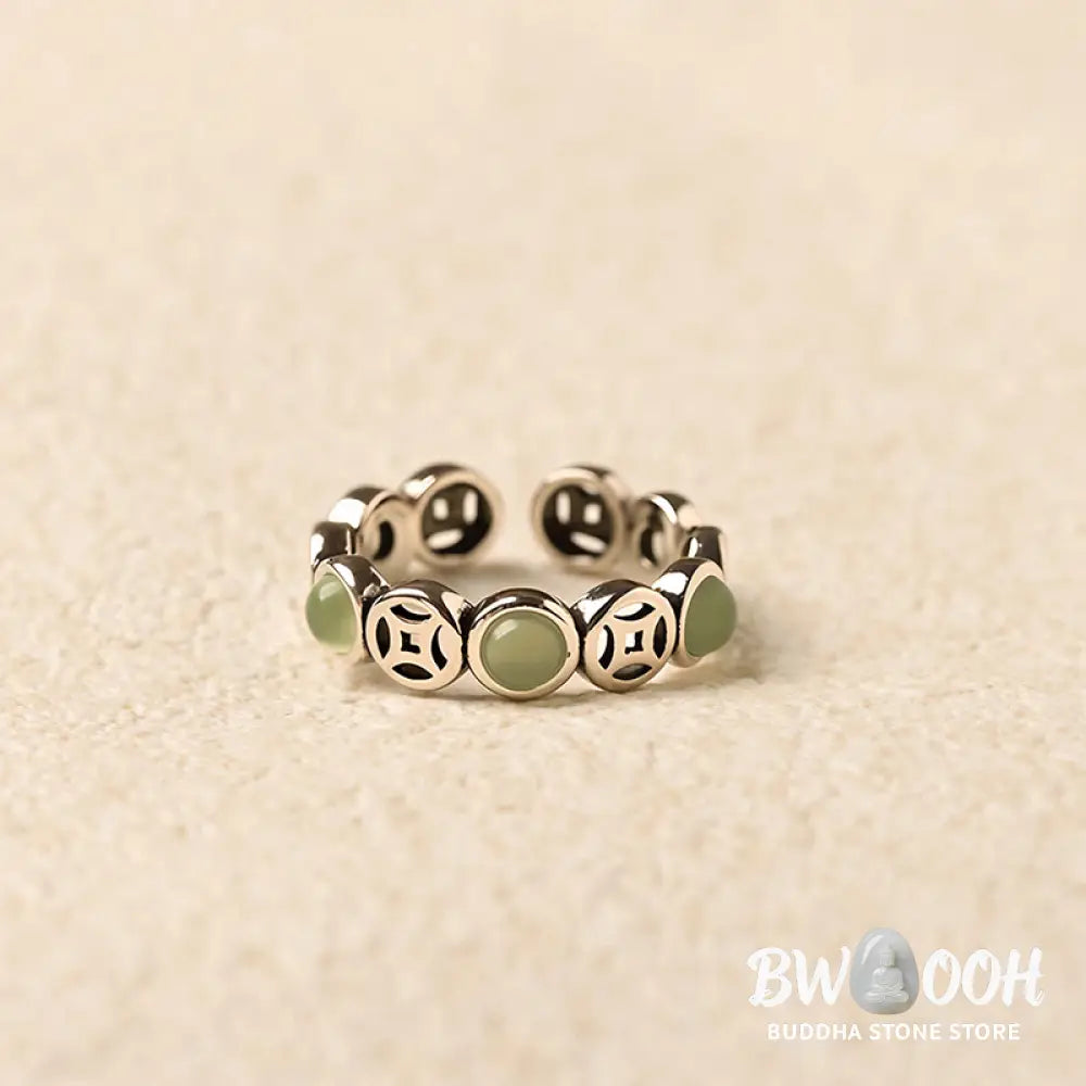Buddha Stones Jade South Red Agate Copper Coin Prosperity Luck Open Ring - Ring
