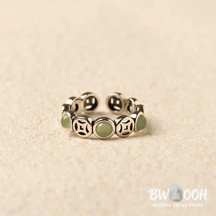 Buddha Stones Jade South Red Agate Copper Coin Prosperity Luck Open Ring - Ring