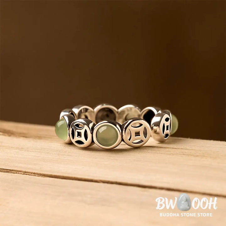 Buddha Stones Jade South Red Agate Copper Coin Prosperity Luck Open Ring - Ring