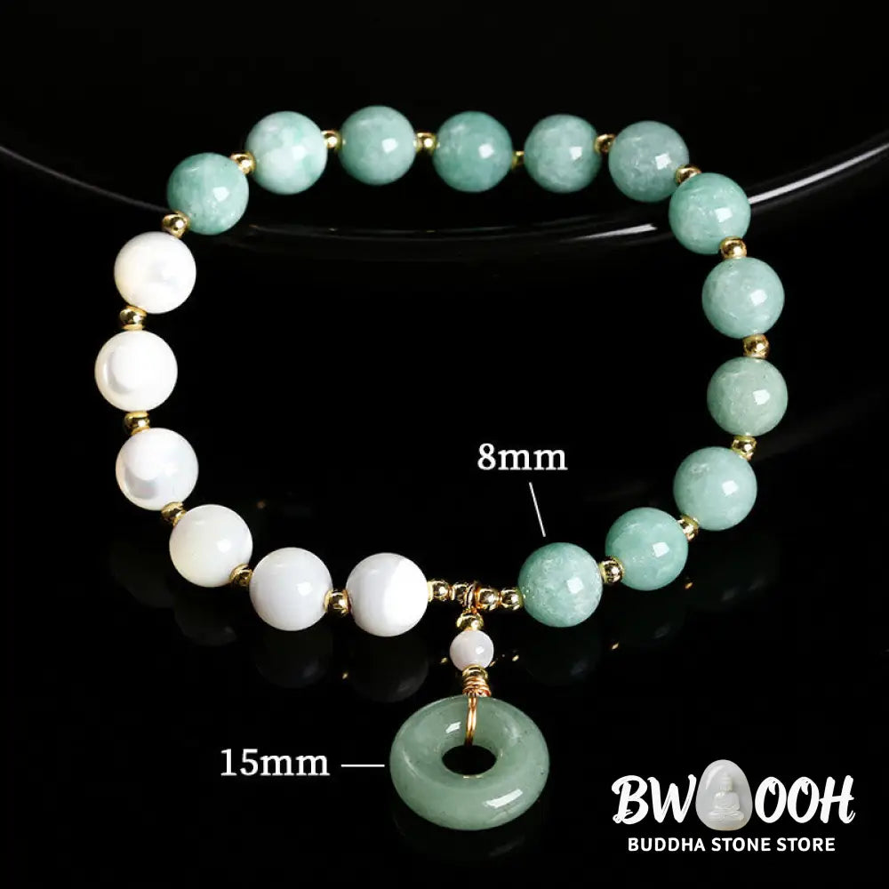 Buddha Stones Jade Trochus Horseshoe Snail Peace Buckle Charm Abundance Bracelet - BWOOOH - Jade(Wrist Circumference: