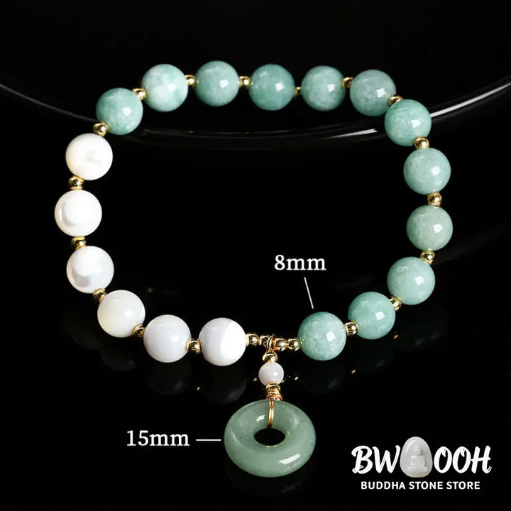 Buddha Stones Jade Trochus Horseshoe Snail Peace Buckle Charm Abundance Bracelet - BWOOOH - Jade(Wrist Circumference: