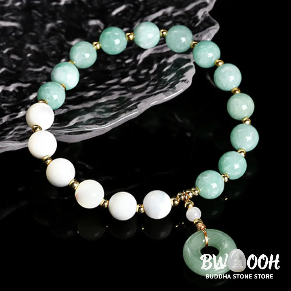 Buddha Stones Jade Trochus Horseshoe Snail Peace Buckle Charm Abundance Bracelet - BWOOOH - Jade(Wrist Circumference: