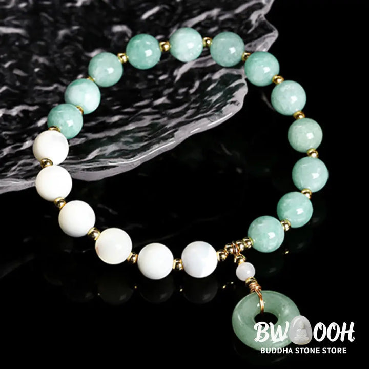 Buddha Stones Jade Trochus Horseshoe Snail Peace Buckle Charm Abundance Bracelet - BWOOOH - Jade(Wrist Circumference: