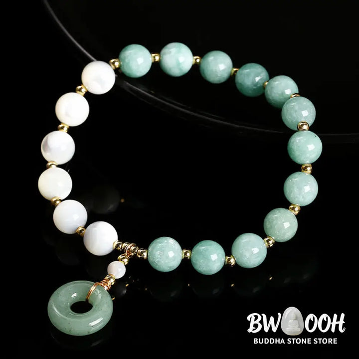 Buddha Stones Jade Trochus Horseshoe Snail Peace Buckle Charm Abundance Bracelet - BWOOOH - Jade(Wrist Circumference: