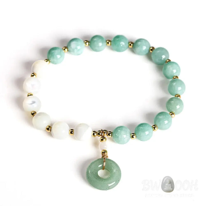 Buddha Stones Jade Trochus Horseshoe Snail Peace Buckle Charm Abundance Bracelet - BWOOOH - Jade(Wrist Circumference: